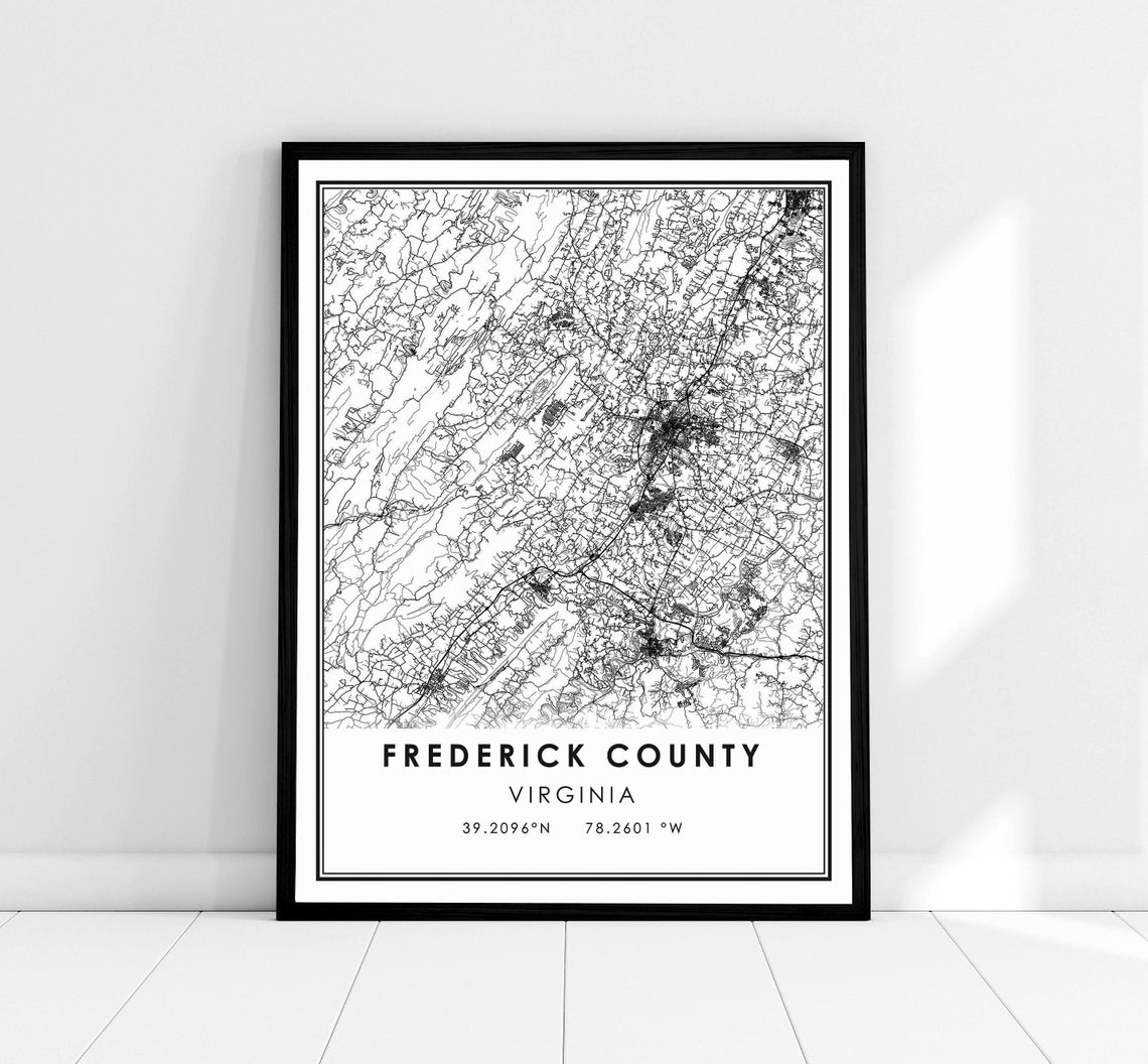 Frederick County Virginia Street Map With Coordinates Line Poster