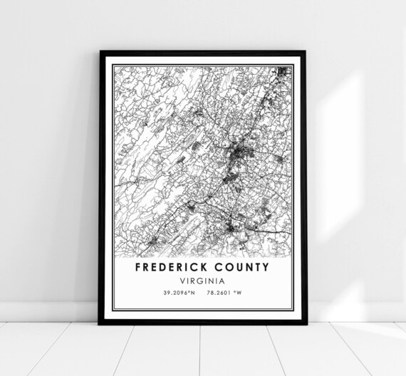 Frederick County Virginia Street Map With Coordinates Line Poster