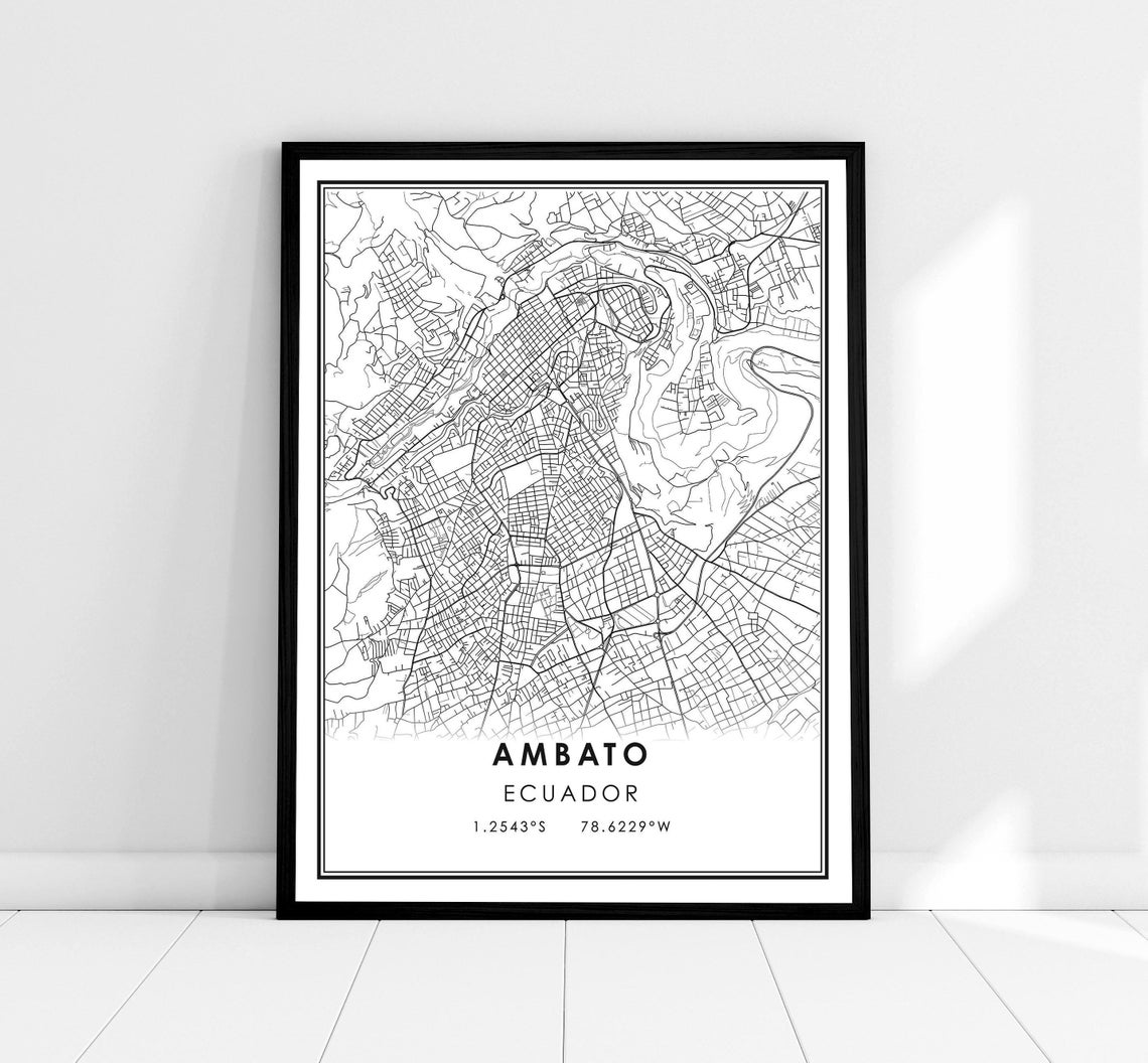 Ambato Ecuador Intricate City Street Map Minimalist Design Poster