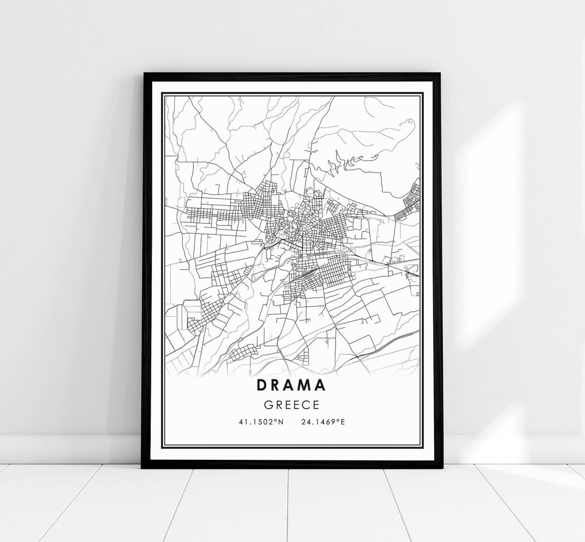Drama Greece Minimalist Black and White City Map Poster Design