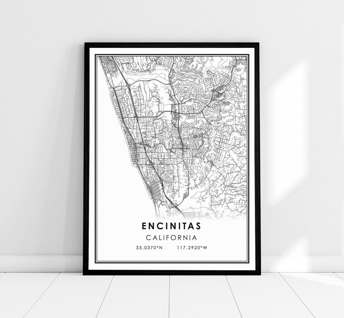 Encinitas Map Print, Modern Travel Poster