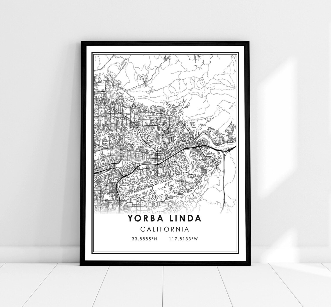 Yorba Linda California Minimalist City Downtown Street Map Poster