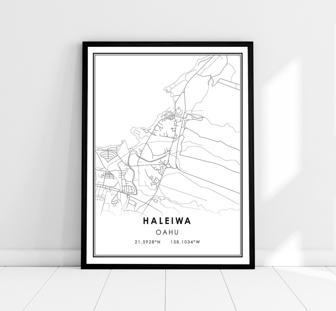 Haleiwa Map Travel Poster, Hawaii City Map
