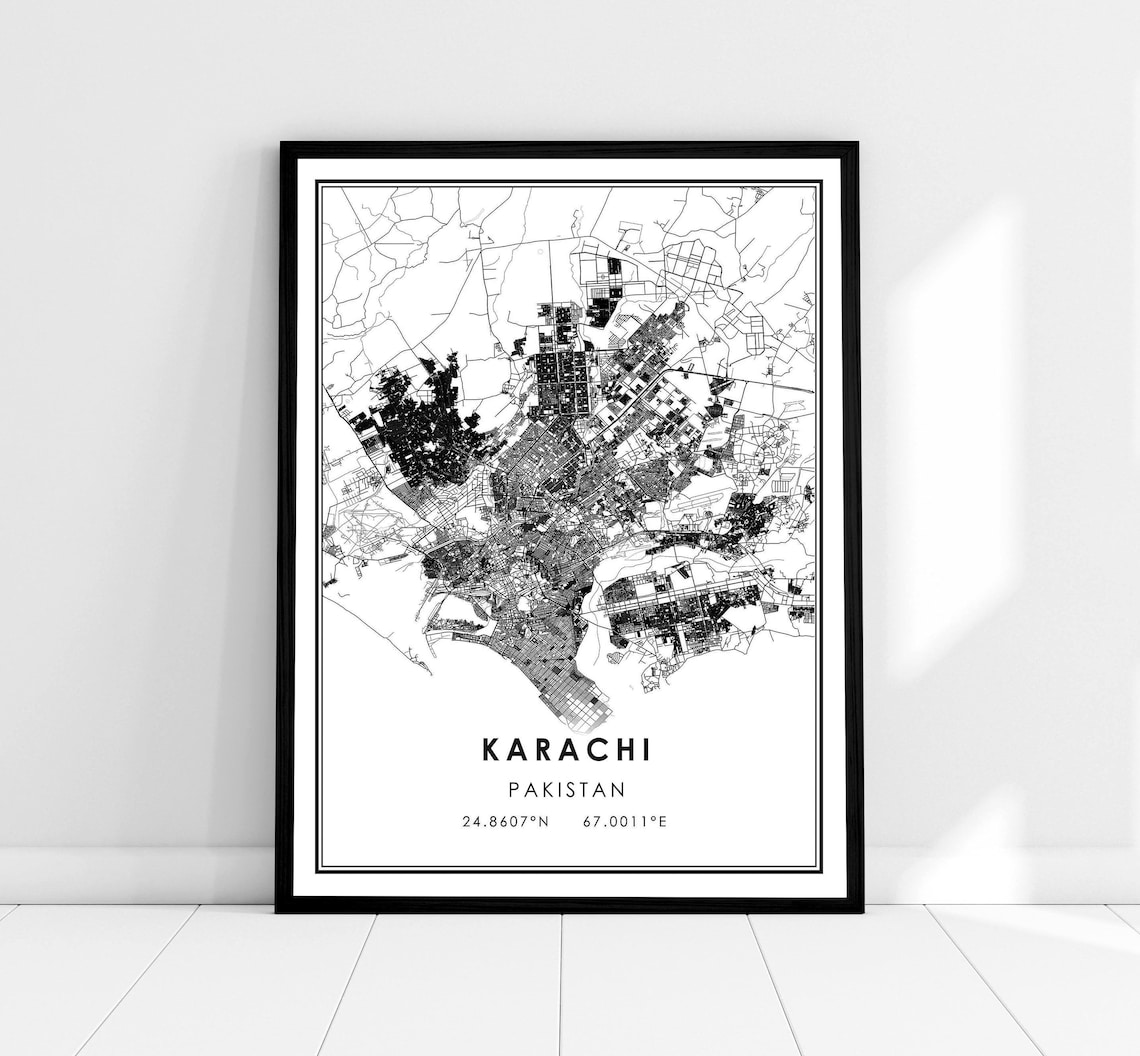 Karachi Map Print Poster, Pakistan City Travel