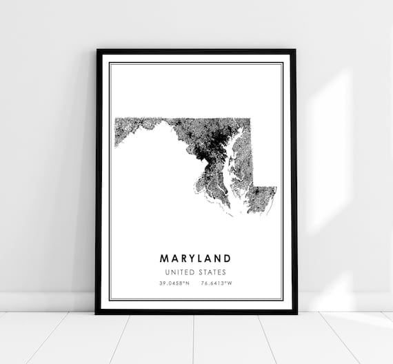 Maryland United States Map Poster, Travel Wall Art