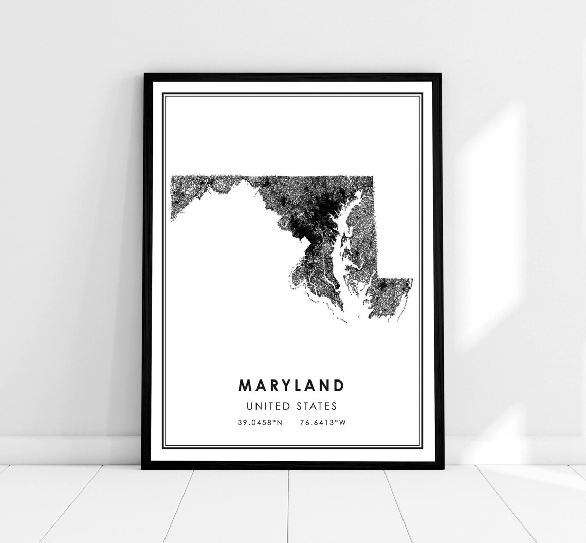 Maryland United States Map Poster, Travel Wall Art