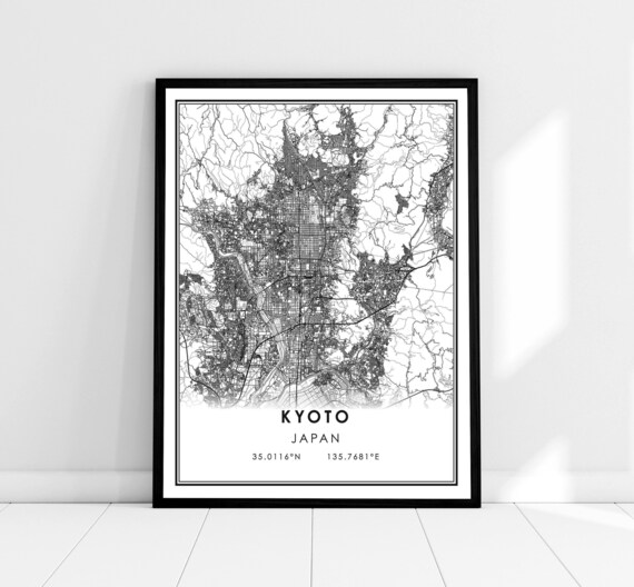 Kyoto Map Travel Poster, Japan Wall Art