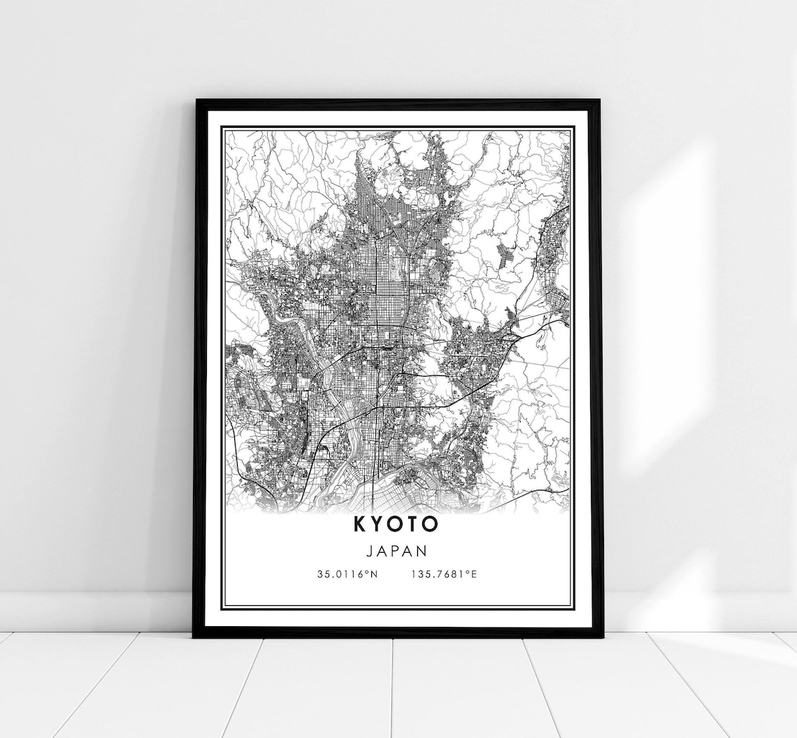 Kyoto Map Travel Poster, Japan Wall Art