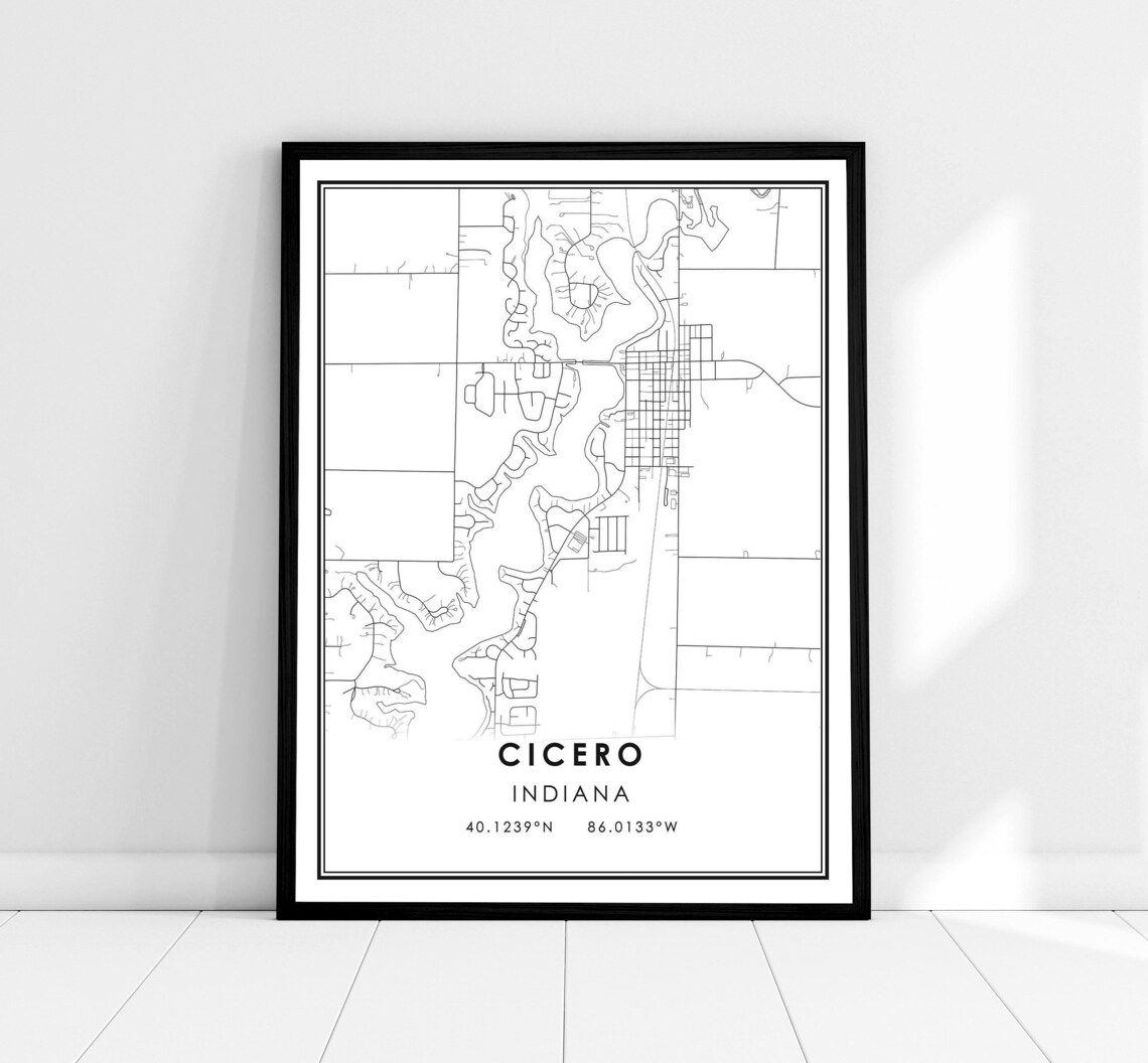 Cicero Indiana Black and White Minimalist City Street Map Poster