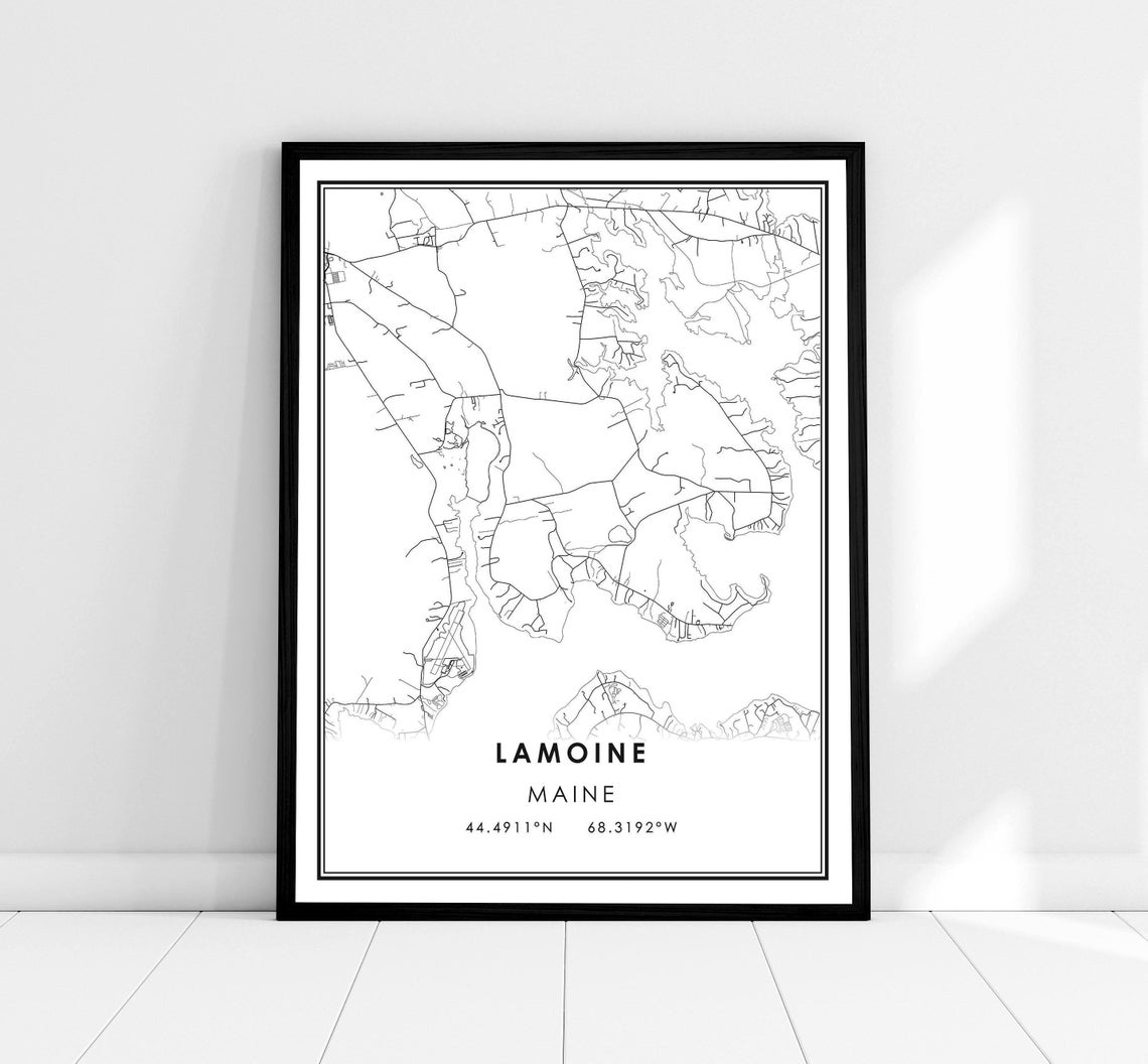 Lamoine Maine Coastal Town Street Map Minimalist Decor Wall Art