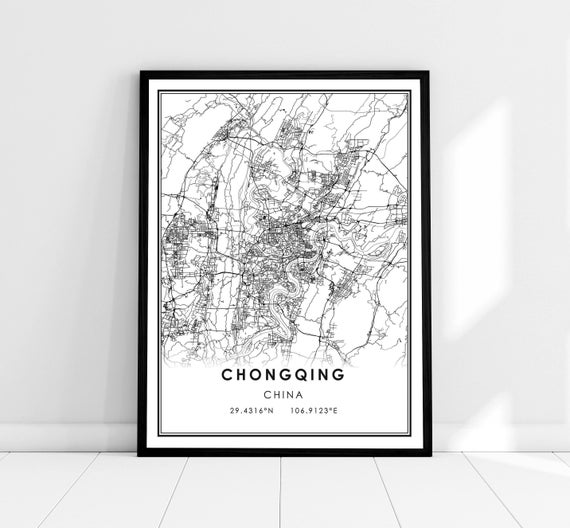 Chongqing Map Poster, China City Travel Poster