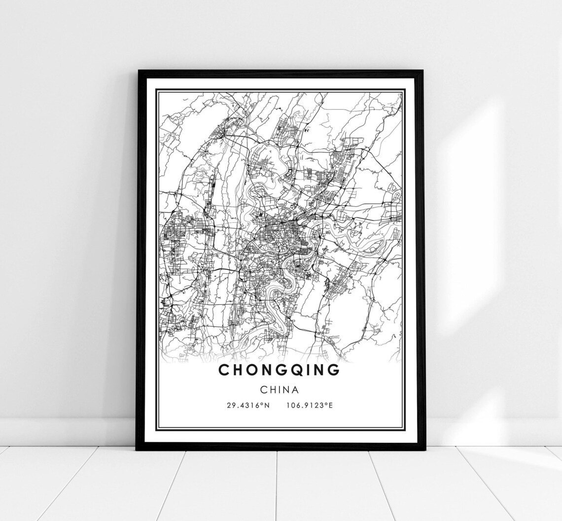Chongqing Map Poster, China City Travel Poster