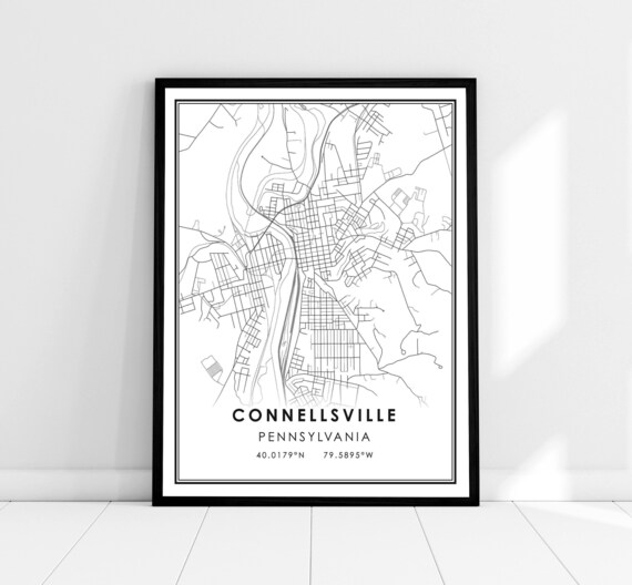 Connellsville Pennsylvania Minimalist Street Map Poster Coordinates
