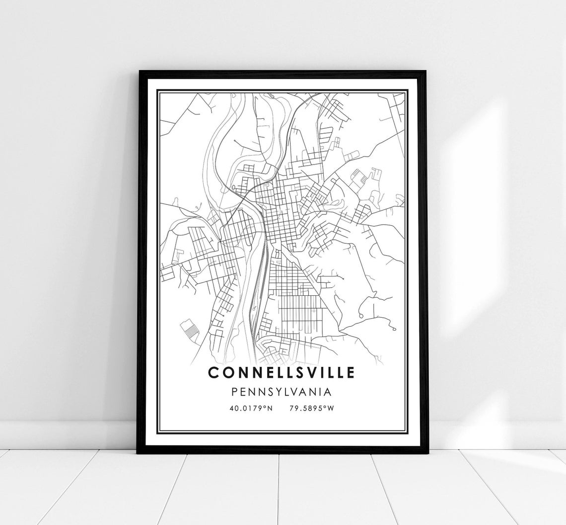 Connellsville Pennsylvania Minimalist Street Map Poster Coordinates