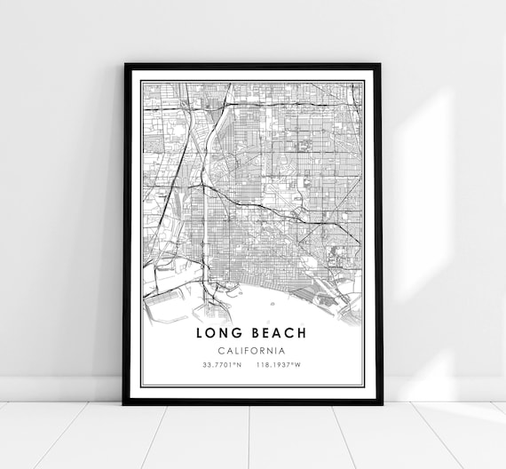 Long Beach Map Travel Poster, City Map Print