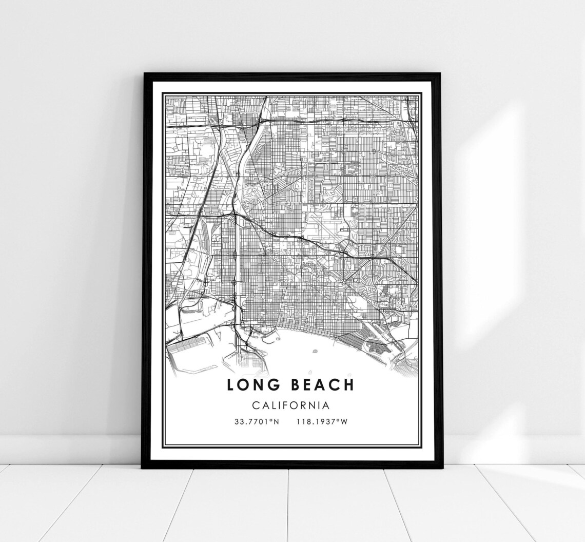 Long Beach Map Travel Poster, City Map Print