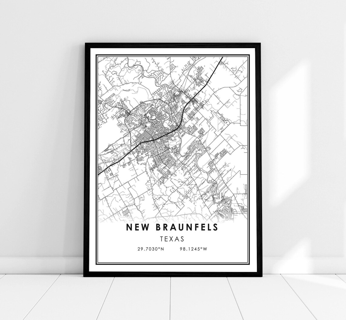 New Braunfels Map Poster, Texas City Travel Print