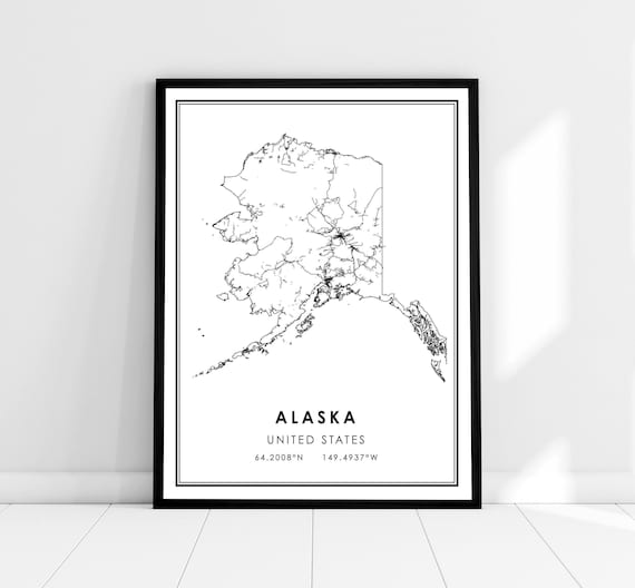Alaska Map Print Poster, Travel Map Wall Art