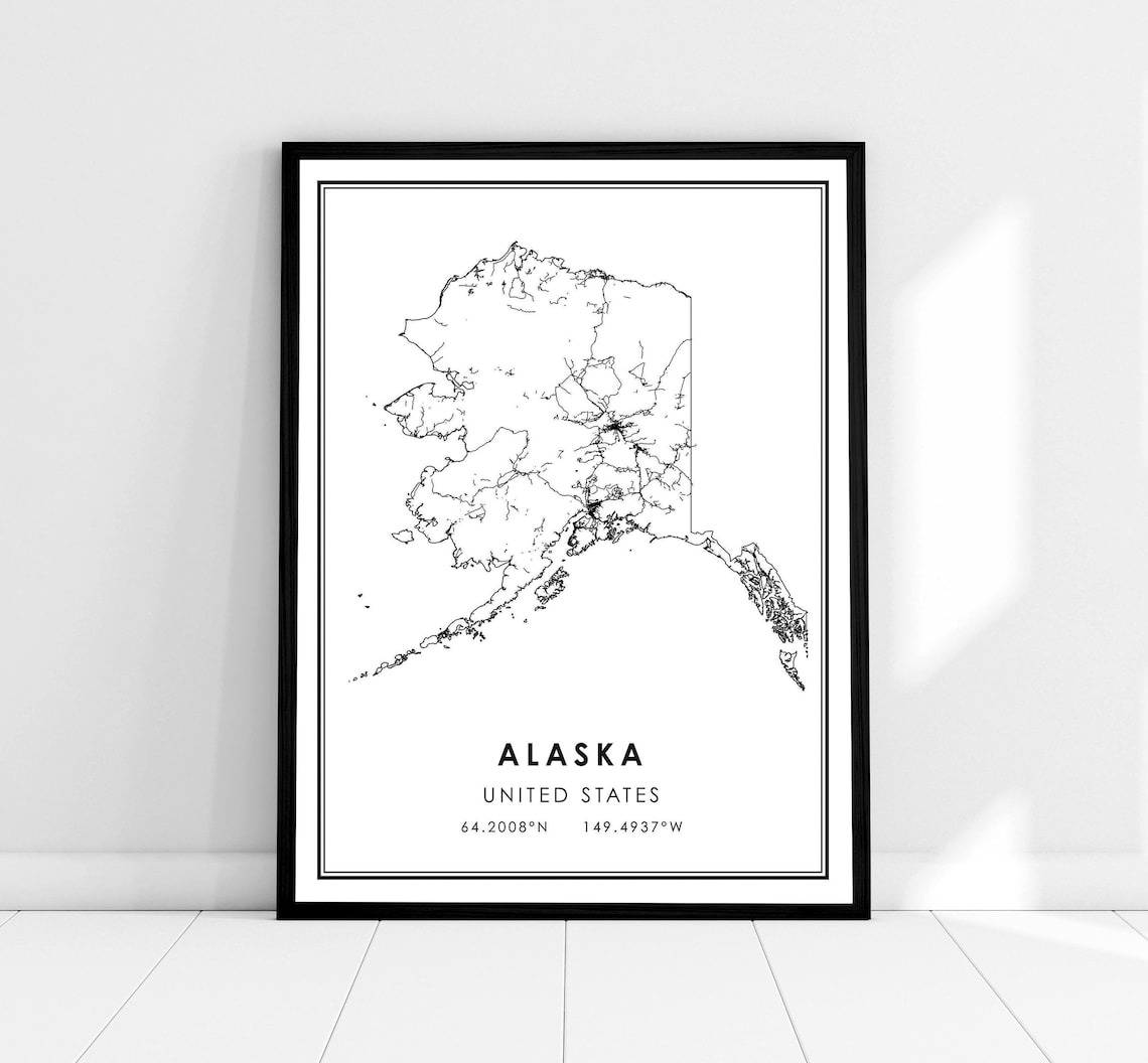Alaska Map Print Poster, Travel Map Wall Art