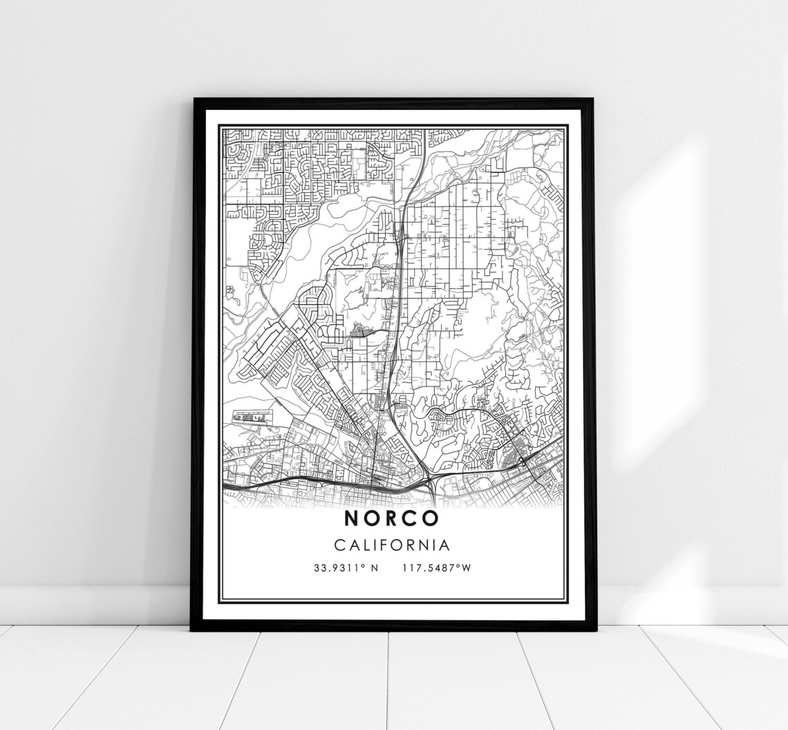 Norco California Minimalist City Street Map Coordinates Poster
