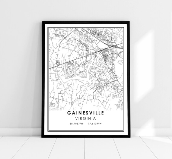 Gainesville Virginia Minimalist City Map Line Art Black White Travel Poster