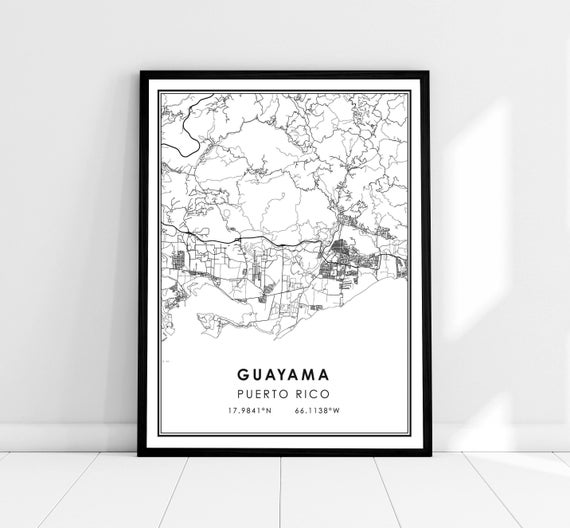 Guayama Map Art Print, Puerto Rico City