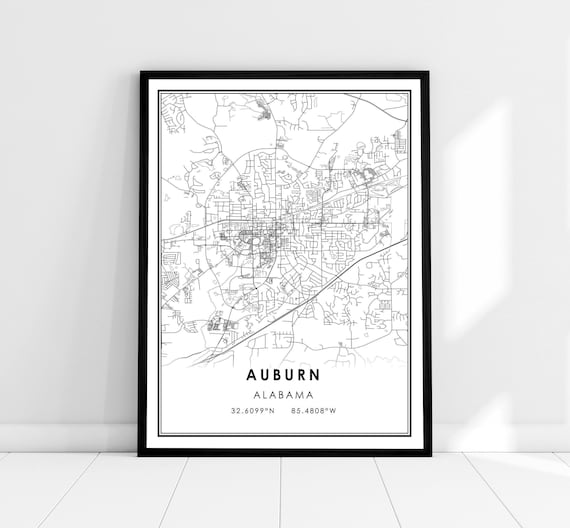 Auburn Map Art Print, Alabama City Poster