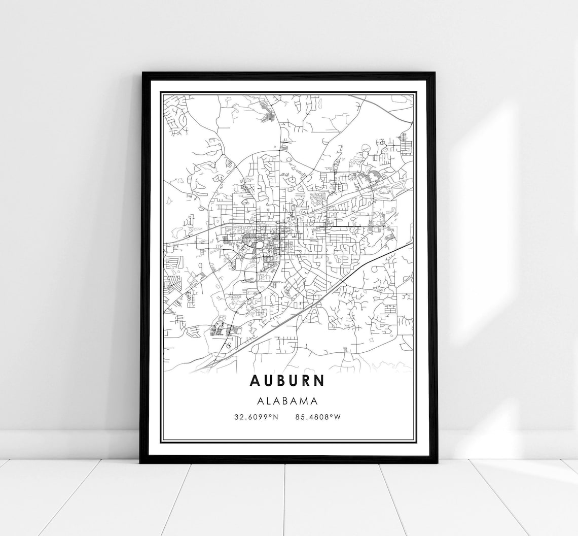 Auburn Map Art Print, Alabama City Poster
