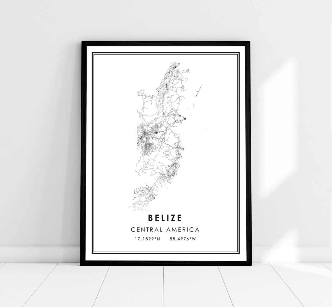 Belize Map Poster Print, Travel Map Wall Art
