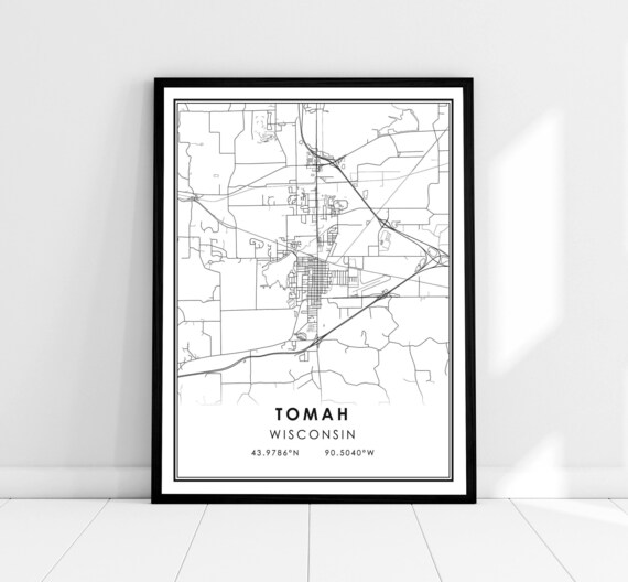 Tomah Wisconsin Minimalist City Map Poster Black White Coordinates Gift