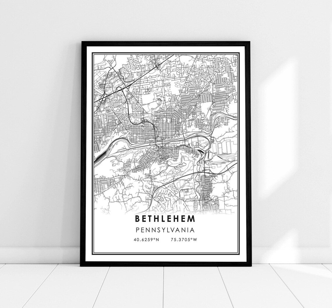 Bethlehem Map Print Poster, Pennsylvania City