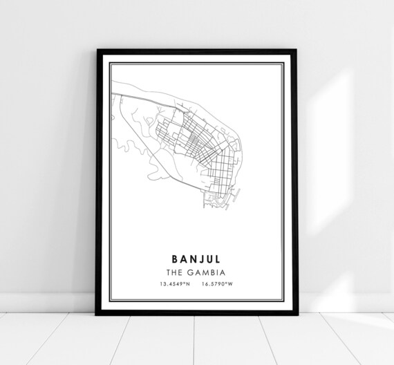 Banjul The Gambia Minimalist City Street Map Coordinates Print