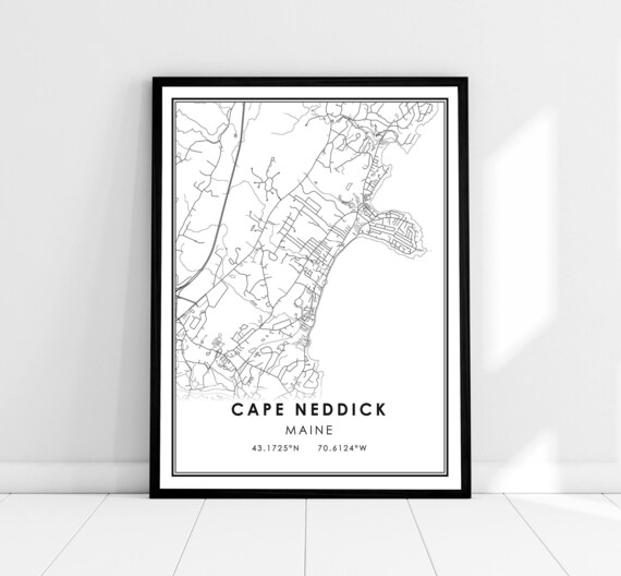 Cape Neddick Maine Coastal Map Minimalist Print With Coordinates