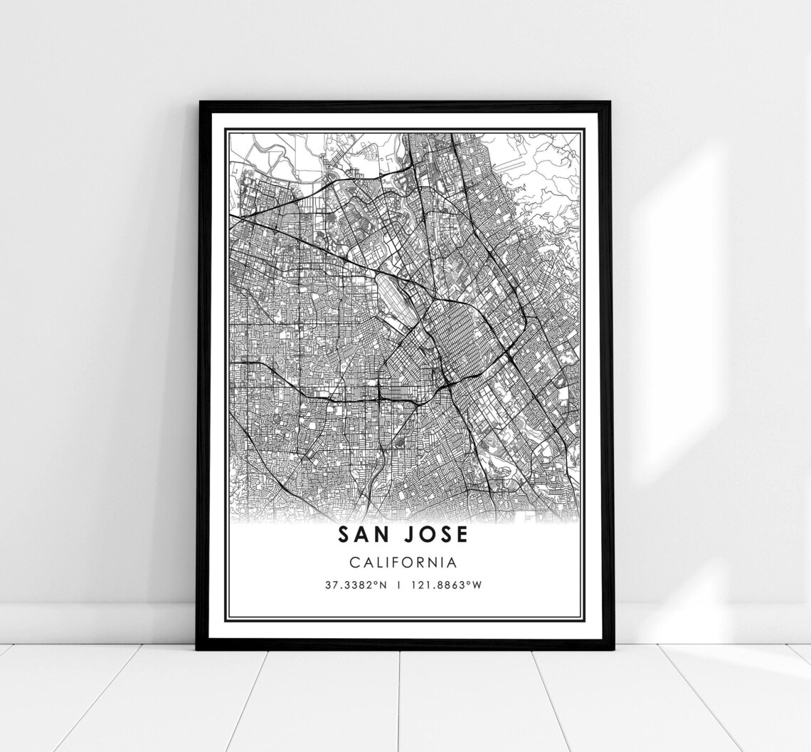 San Jose Map Travel Poster, City Map Art Print
