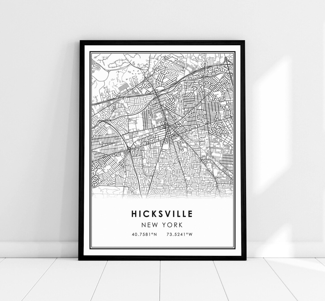 Hicksville New York City Street Map Minimalist Black and White Poster