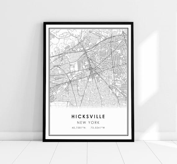 Hicksville New York City Street Map Minimalist Black and White Poster