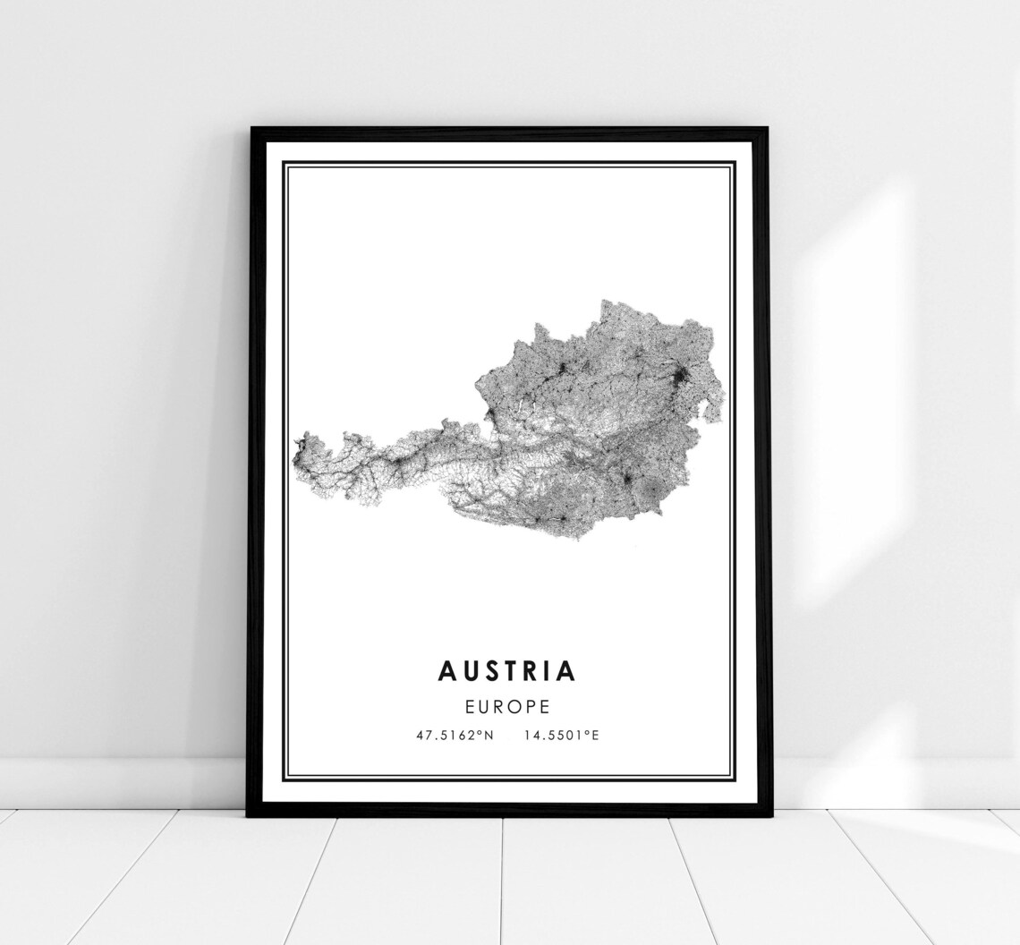 Austria Country Map Art Print, Travel Poster