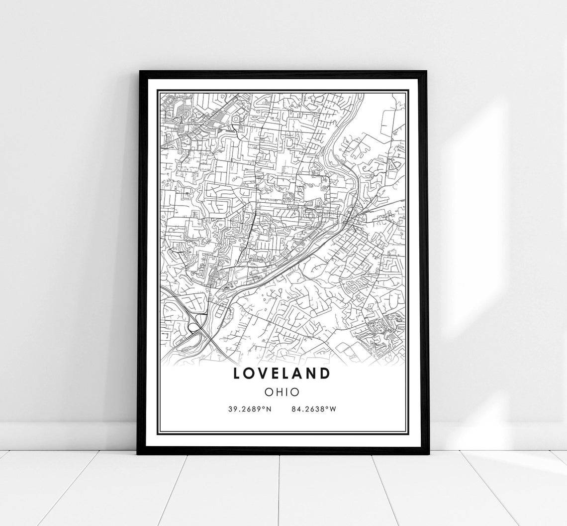 Loveland Ohio Minimalist Black and White City Map Art Poster
