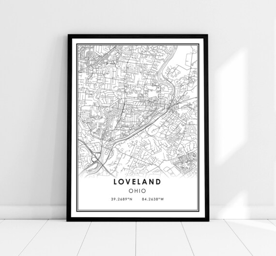 Loveland Ohio Minimalist Black and White City Map Art Poster