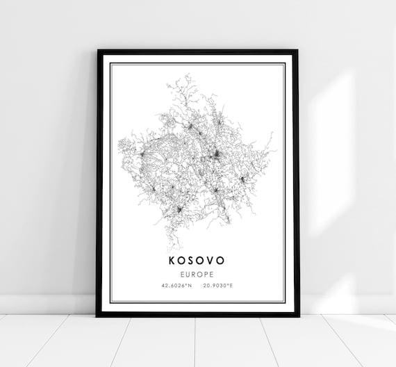 Kosovo Country Map Travel Poster, Road Map