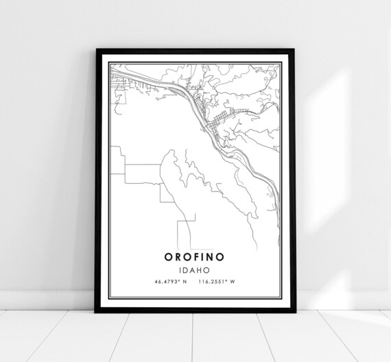Orofino Idaho Small Town Street Map Minimalist Black White Poster