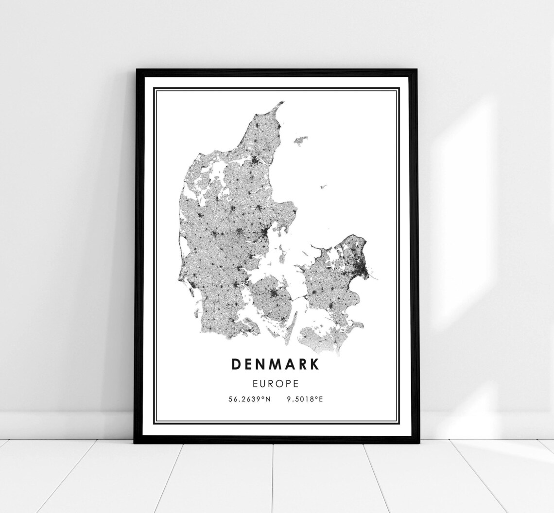 Denmark Country Map Poster, Travel Wall Art