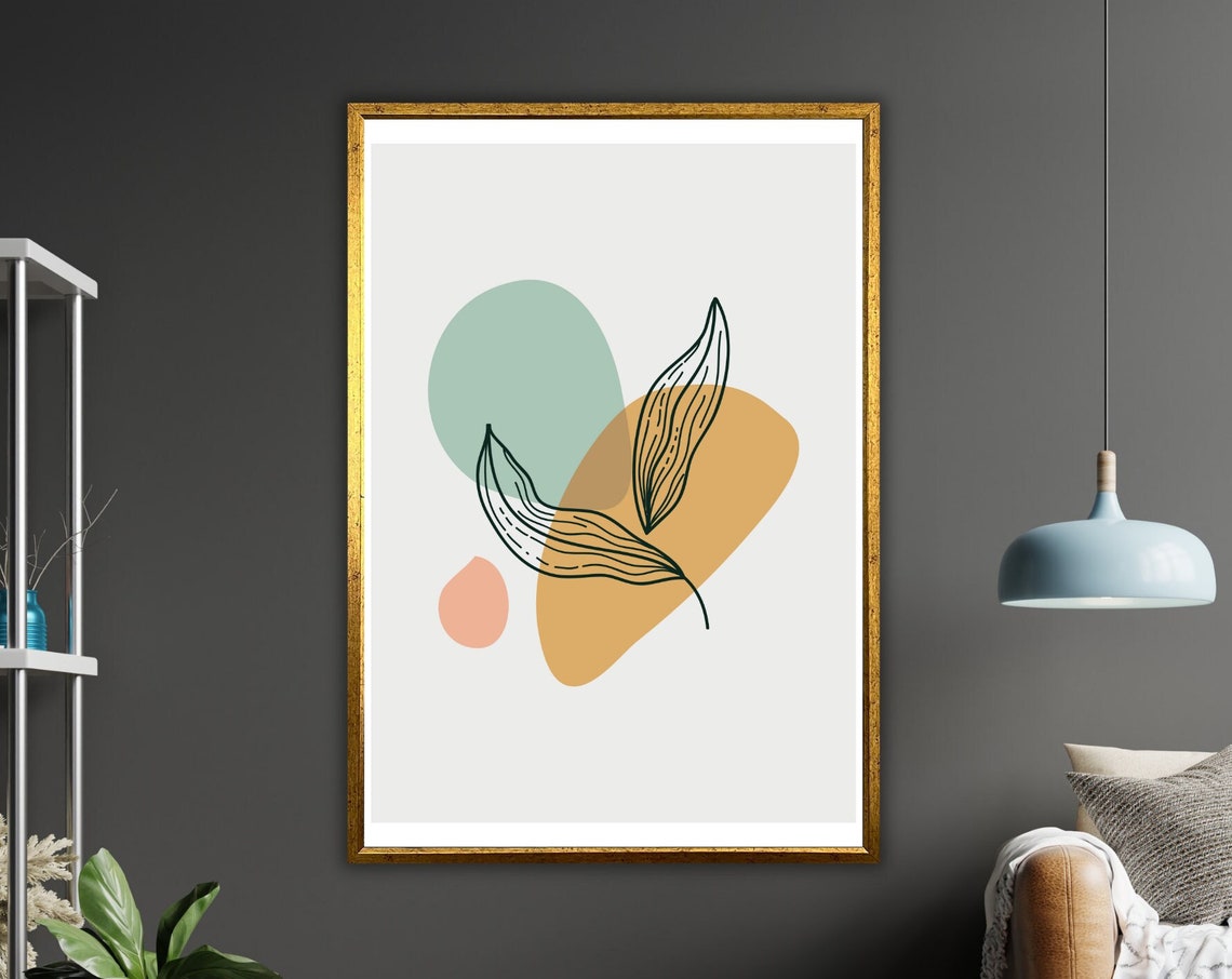 Minimalist Pastel Abstract Leaf Shapes Modern Soft Art Wall Poster