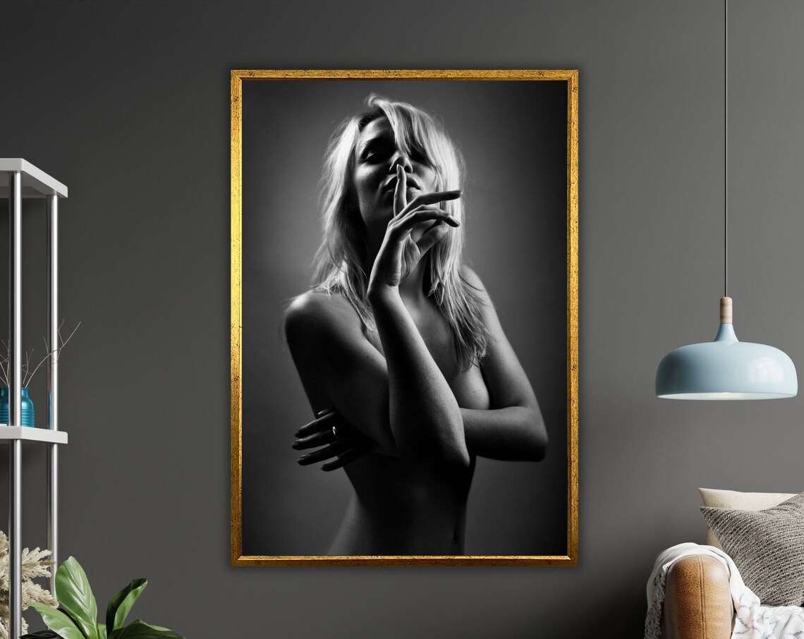 Black and White Blonde Woman Portrait Sultry Photography Poster