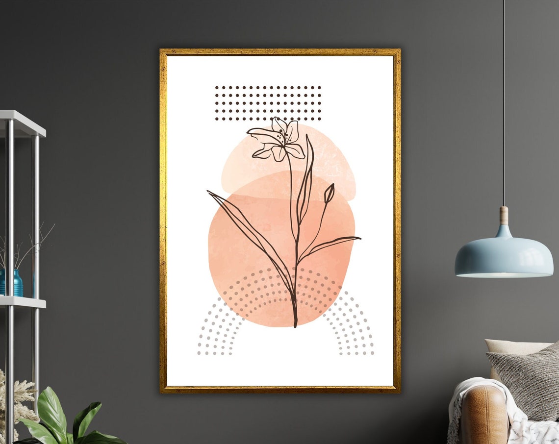 Minimalist Lily Line Art Terracotta Shapes Elegant Floral Poster