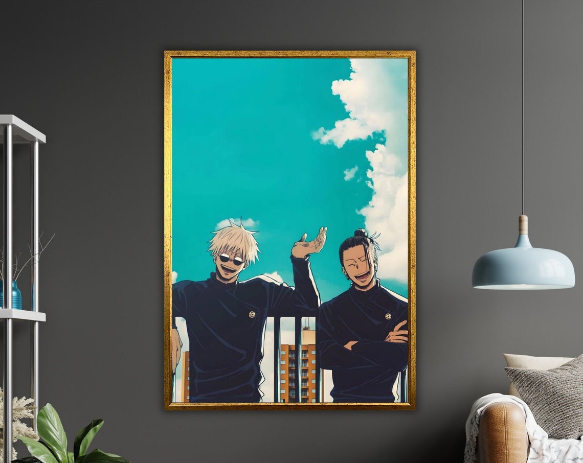Gojo Satoru Geto Suguru Friends Teal Sky Anime Manga Art Poster