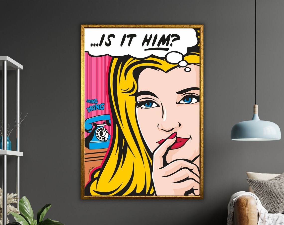 Pop Art Blonde Woman Is It Him Retro Comic Style Colorful Poster