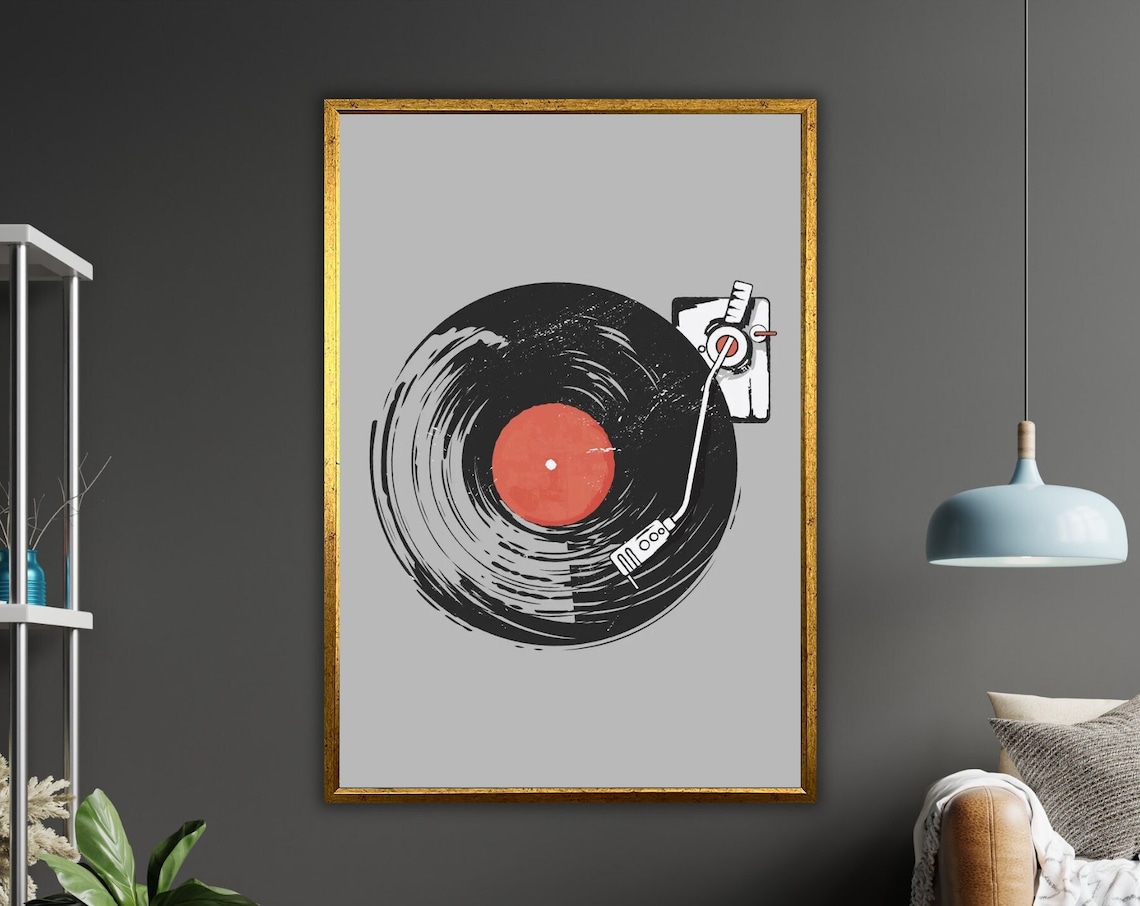 Vinyl Record With Red Label Retro Turntable Music Lover Wall Decor Poster