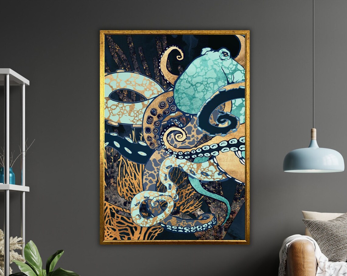 Octopus Abstract Art Print Metallic Wall Decor Ready To Hang Framed Print