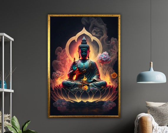 Serene Buddha Art Ready To Hang Framed Print Peaceful Wall Decor Zen Buddhism